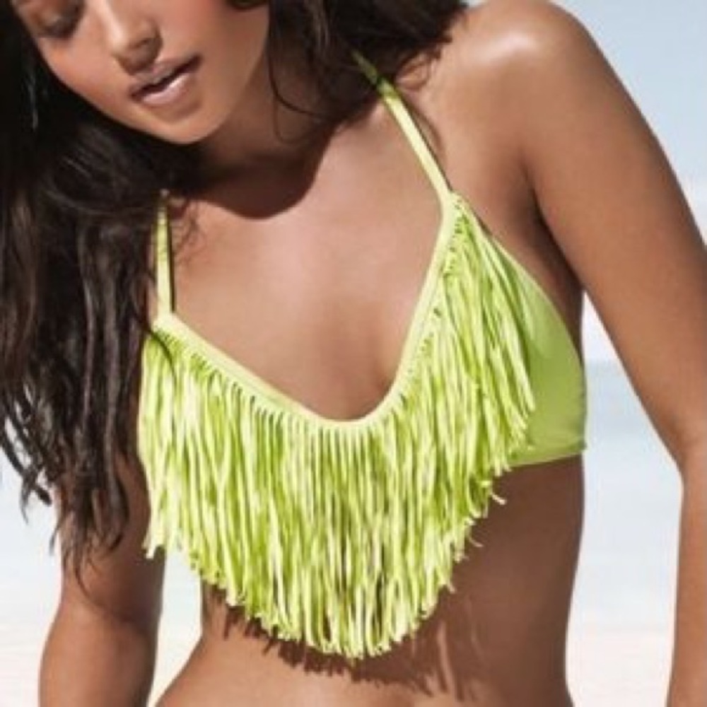 L*Space Green Fringe Bikini Top